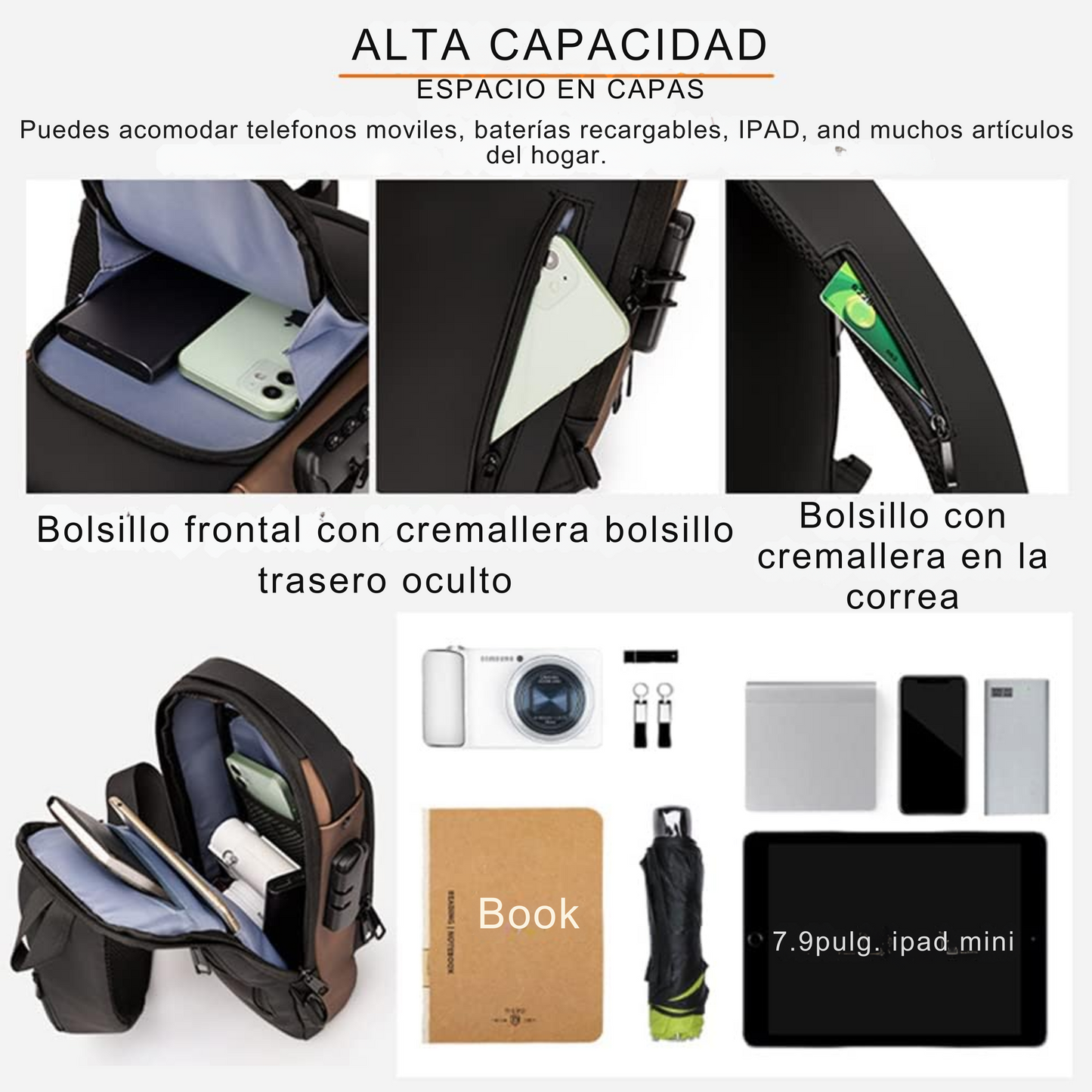 Mochila Canguro Anti robo T500 Doble Pulso