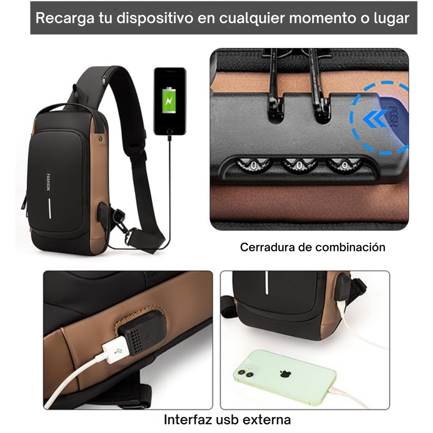 Mochila Canguro Anti robo T500 Doble Pulso